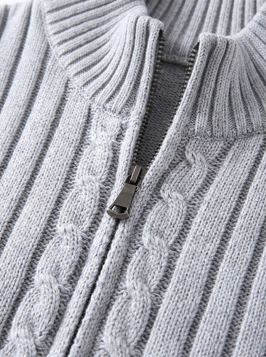 Dunstan ribbed zip cardigan, fabric close up, Gentlemens Manor