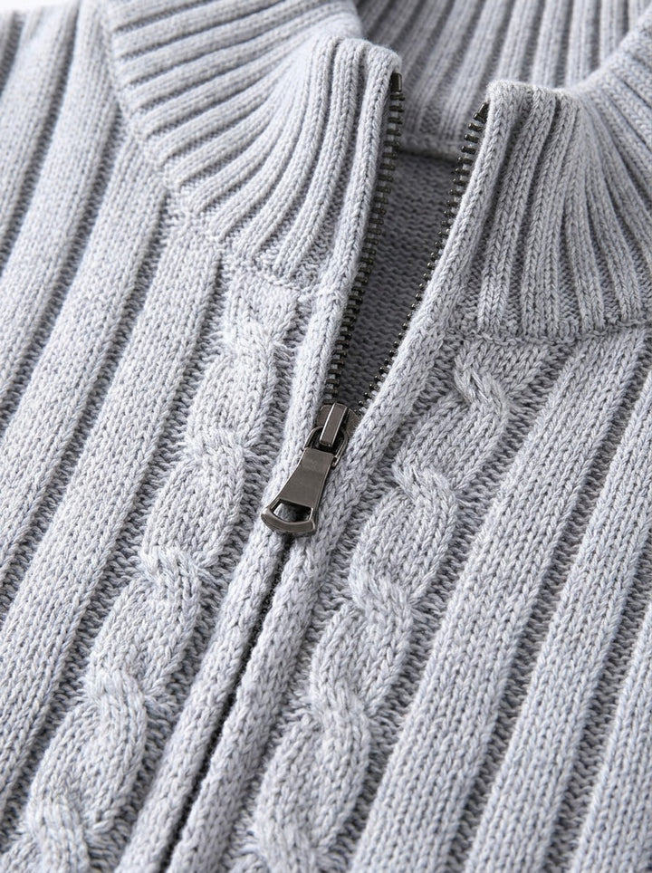 Dunstan ribbed zip cardigan, fabric close up, Gentlemens Manor