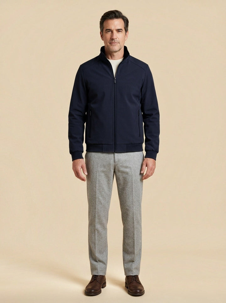 Easton bomber jacket in Navy, studio, Gentlemens Manor