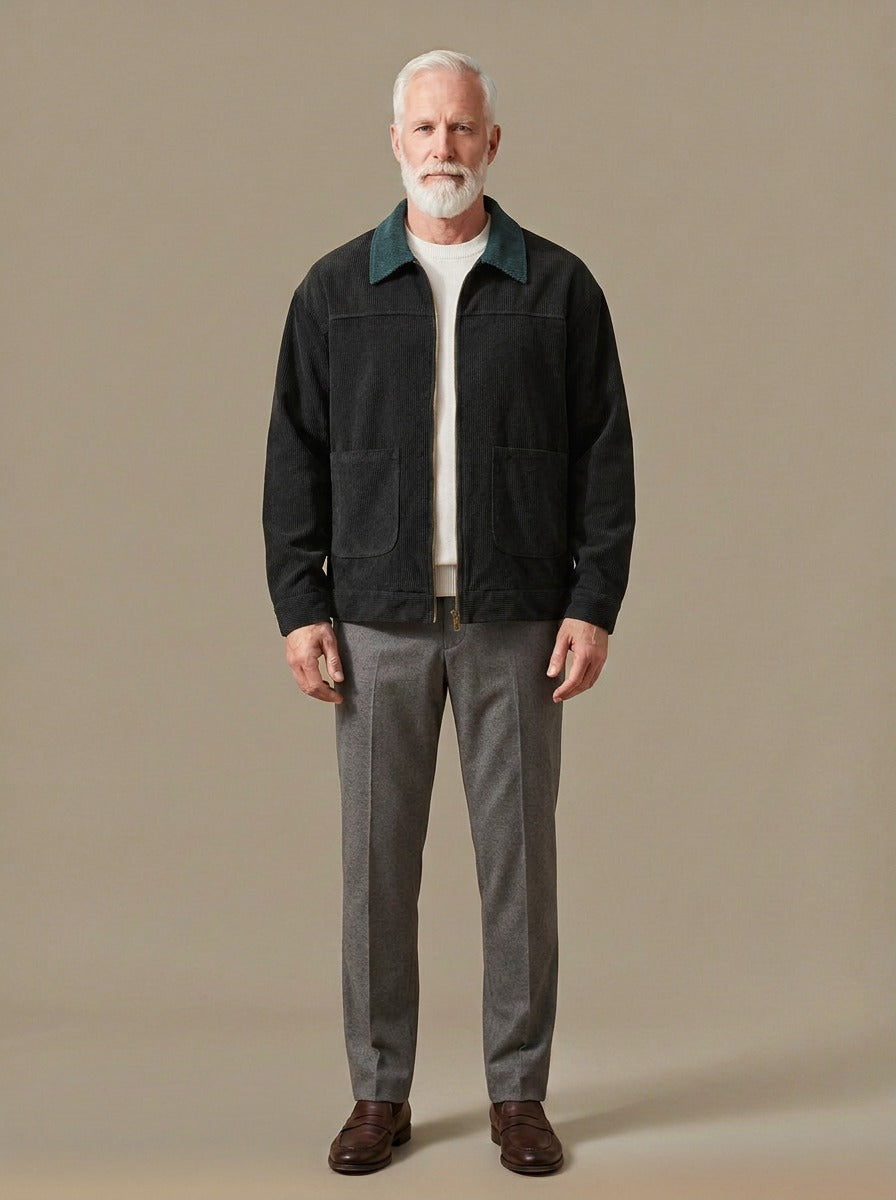 Eastwood contrast collar corduroy jacket in Black, studio, Gentlemens Manor