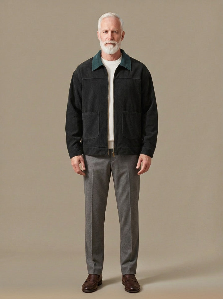 Eastwood contrast collar corduroy jacket in Black, studio, Gentlemens Manor