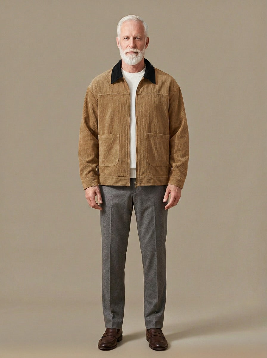 Eastwood contrast collar corduroy jacket in Brown, studio, Gentlemens Manor