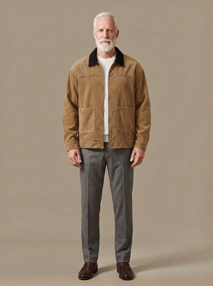 Eastwood contrast collar corduroy jacket in Brown, studio, Gentlemens Manor