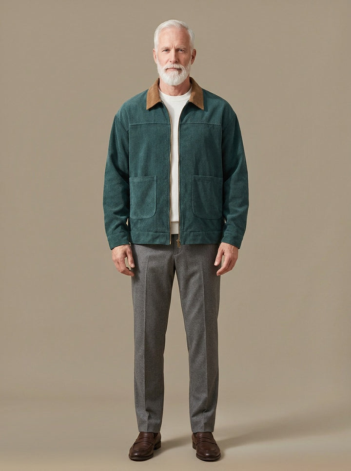 Eastwood contrast collar corduroy jacket in Green, studio, Gentlemens Manor
