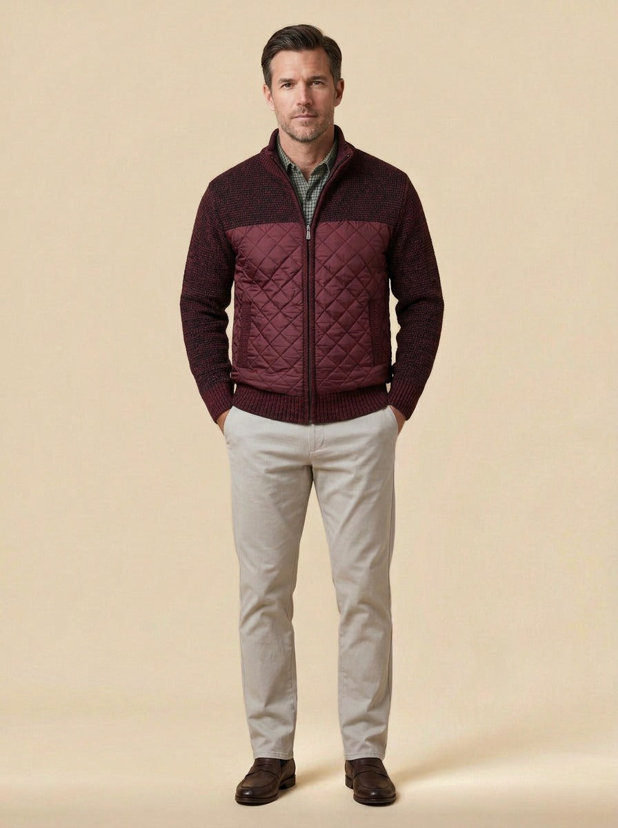 Edgerton quilted knit jacket in Burgundy, studio, Gentlemens Manor