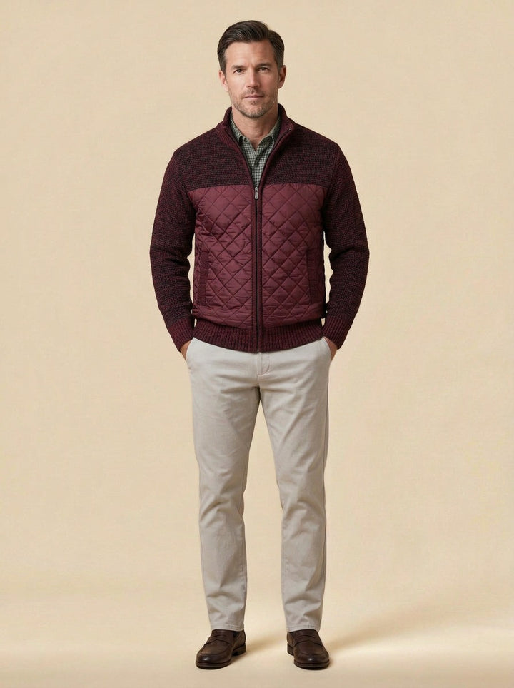 Edgerton quilted knit jacket in Burgundy, studio, Gentlemens Manor