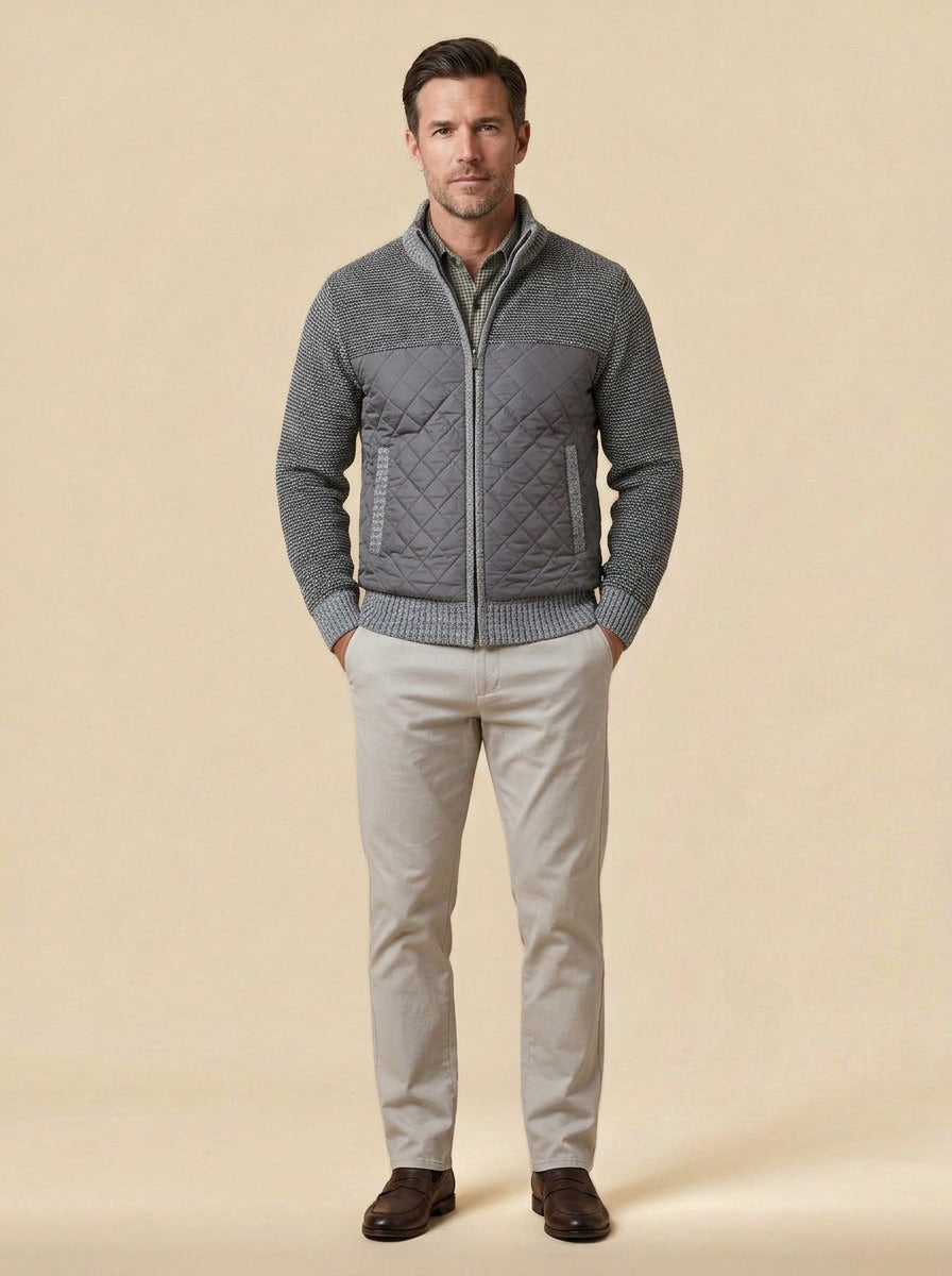 Edgerton quilted knit jacket in Grey, studio, Gentlemens Manor