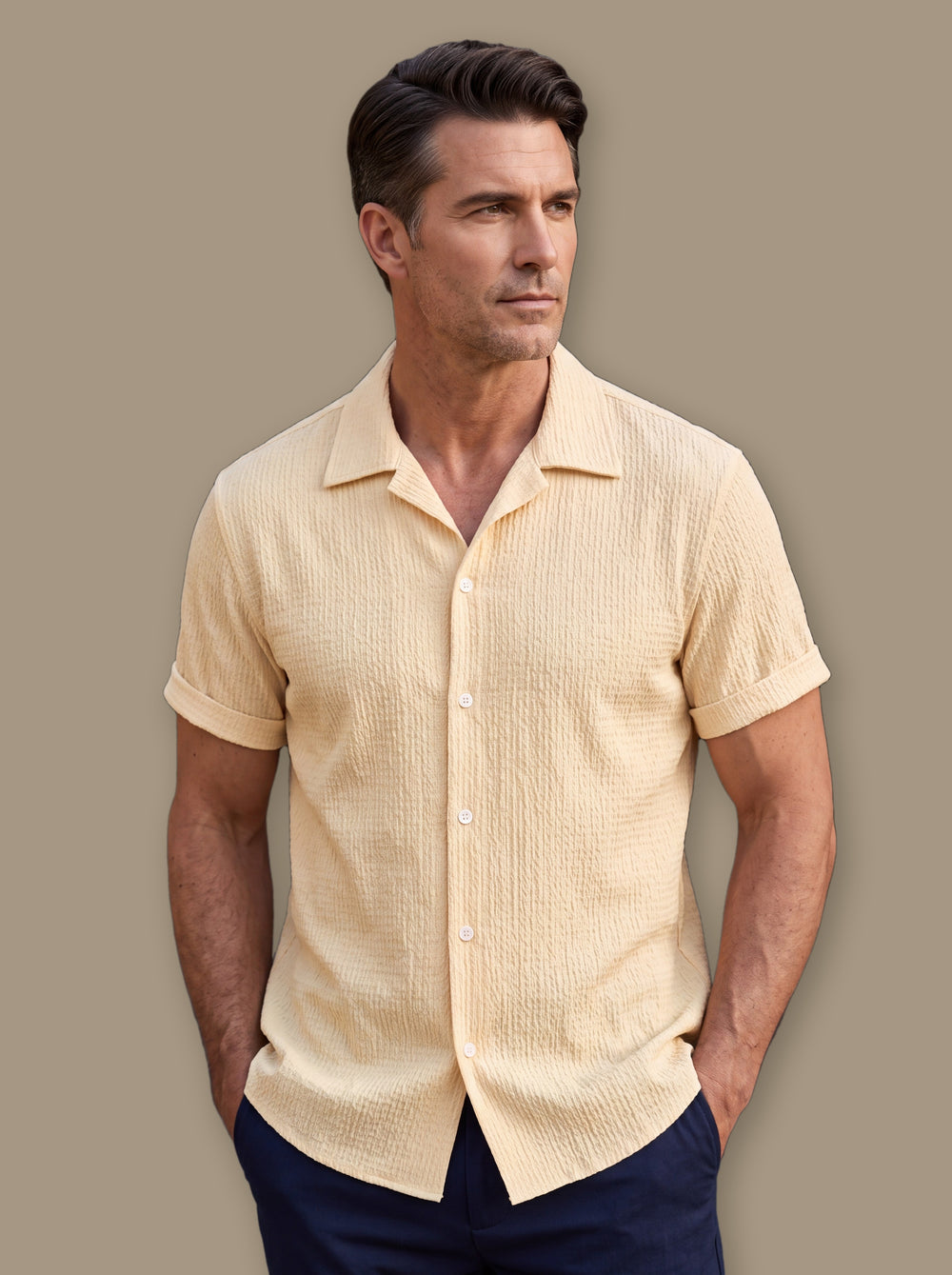 Edward casual shirt in Cream, studio - Gentlemens Manor