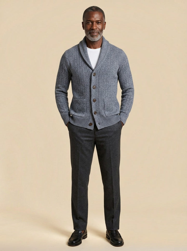 Eldridge ribbed cardigan in Grey, studio, Gentlemens Manor