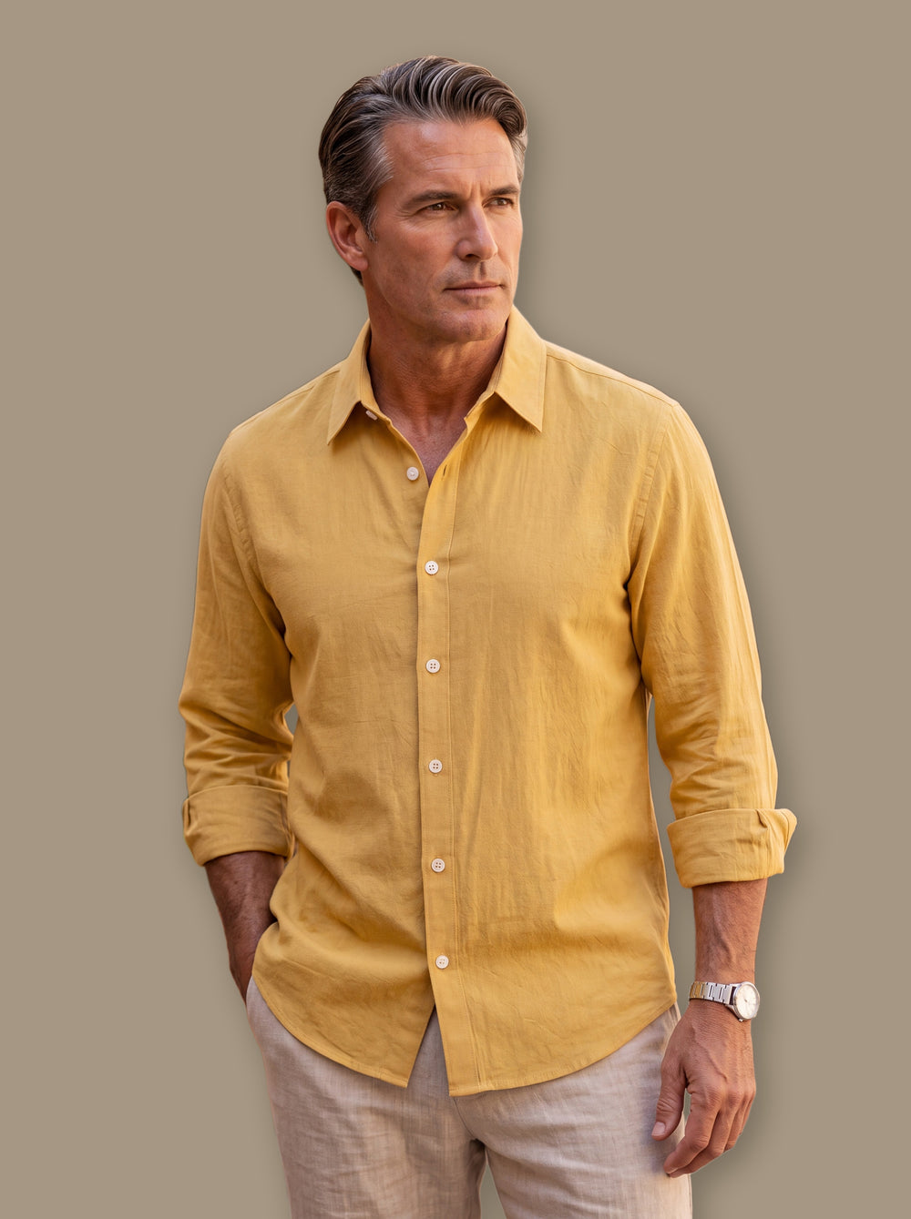 Elias dress shirt in Mustard, studio - Gentlemens Manor