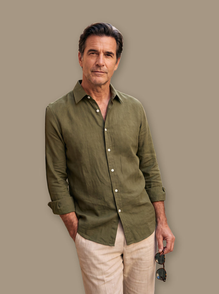 Elias dress shirt in Olive, studio - Gentlemens Manor