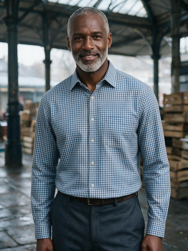 Ellery check shirt in Blue, lifestyle, Gentlemens Manor