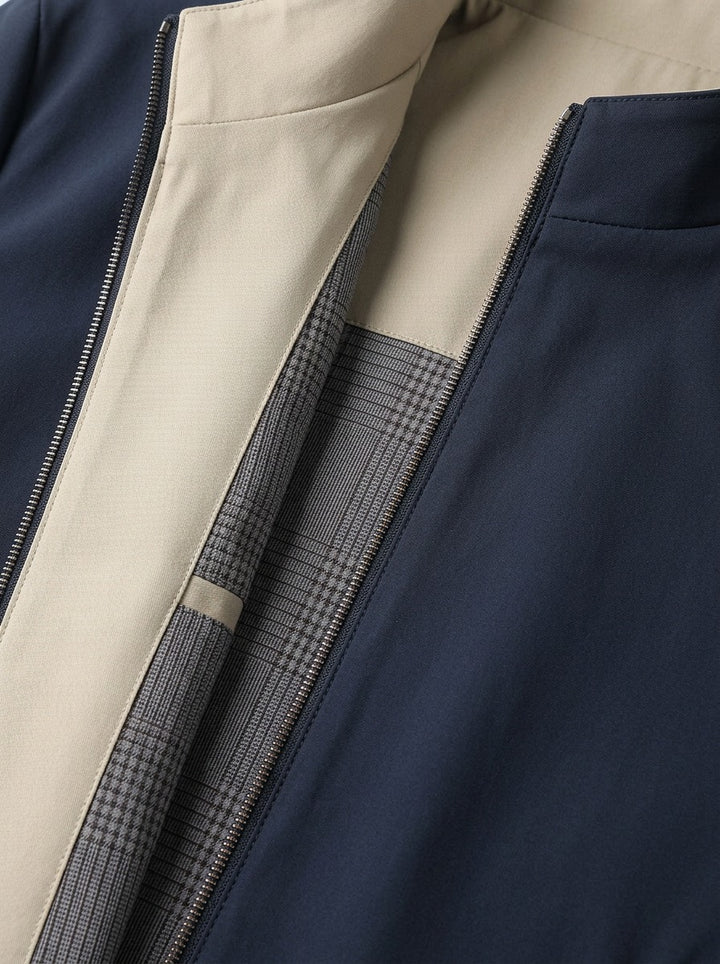 Elliot lightweight stand collar jacket, fabric close up, Gentlemens Manor