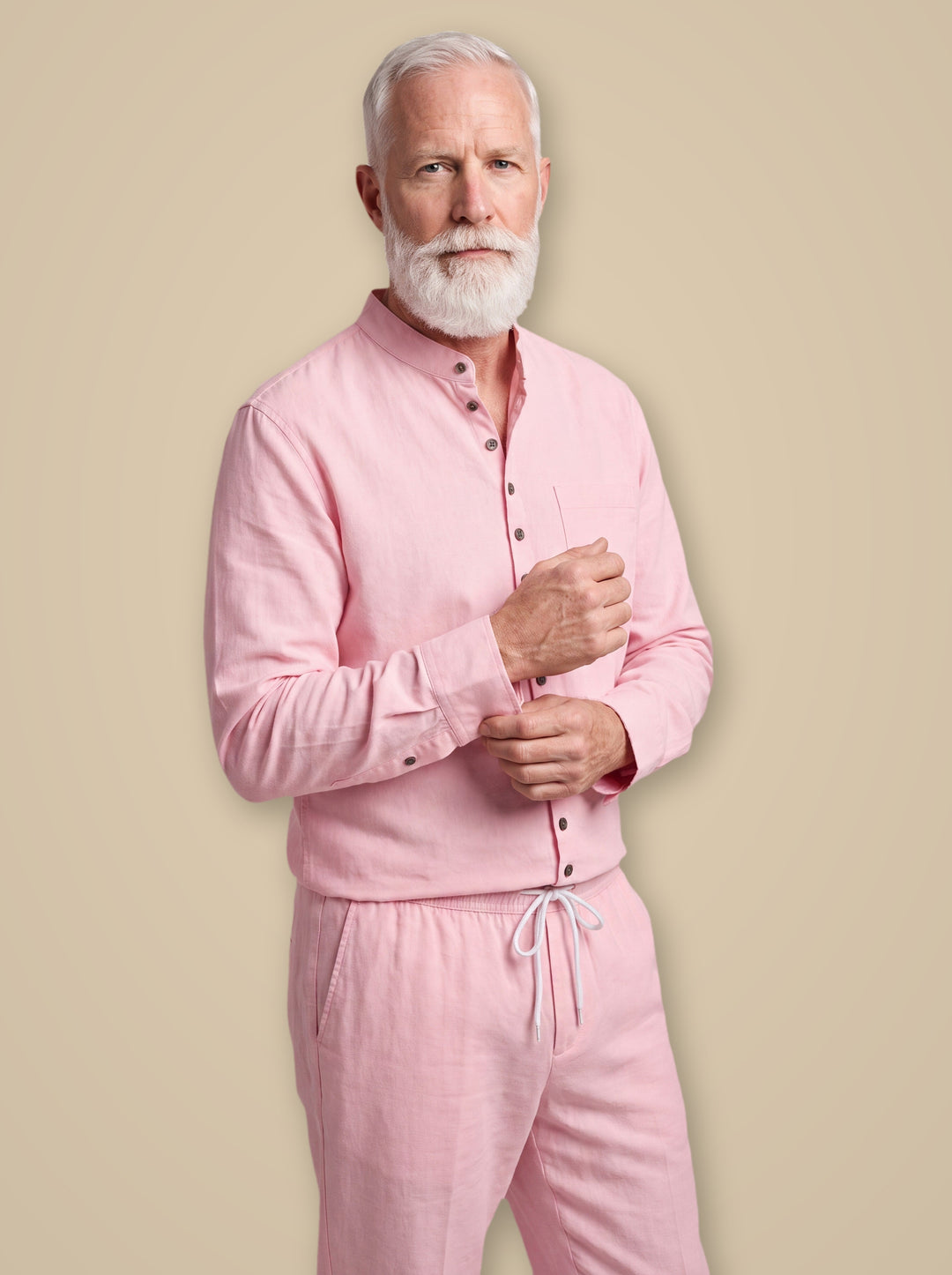 Elmer two piece set in Light Blue, worn by a model on a warm taupe studio background - Gentlemens Manor