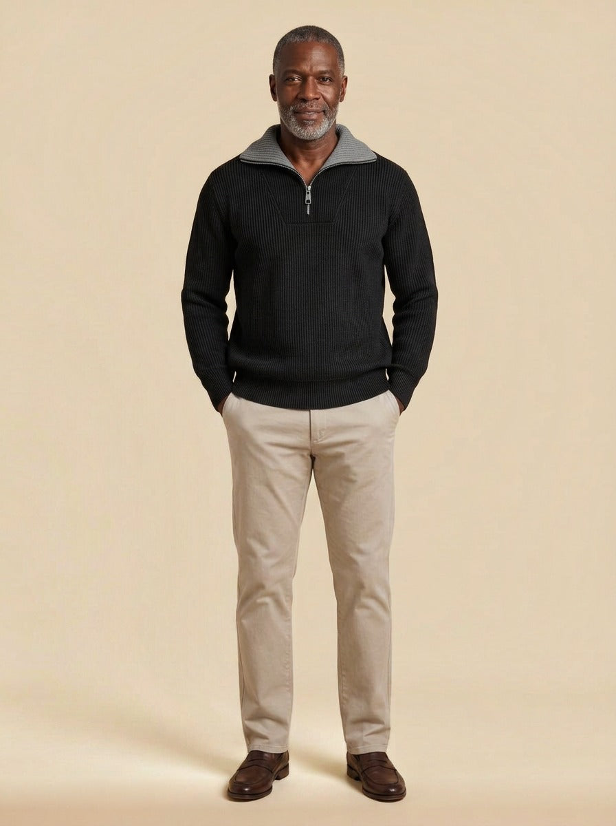 Elmhurst quarter zip sweater in Black, studio, Gentlemens Manor