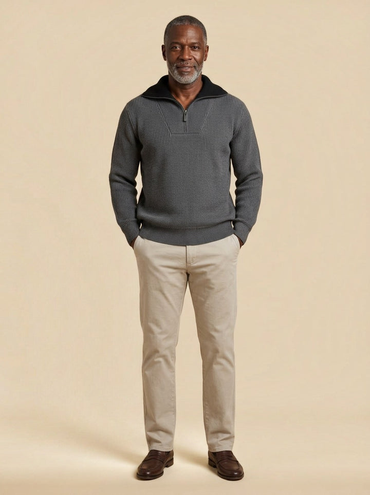 Elmhurst quarter zip sweater in Grey, studio, Gentlemens Manor