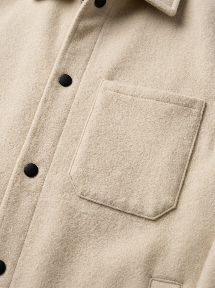 Elmore brushed snap front overshirt, fabric close up, Gentlemens Manor