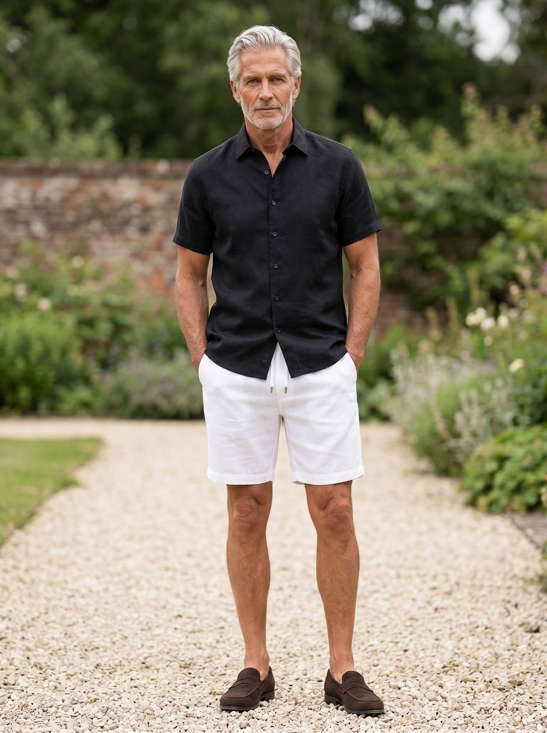 Emerson linen shirt and shorts set in Black, lifestyle, Gentlemens Manor