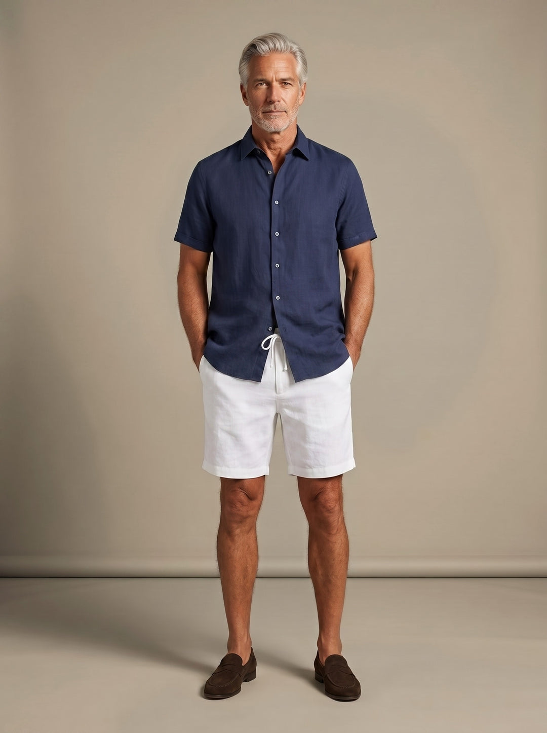 Emerson linen shirt and shorts set in Navy, studio, Gentlemens Manor