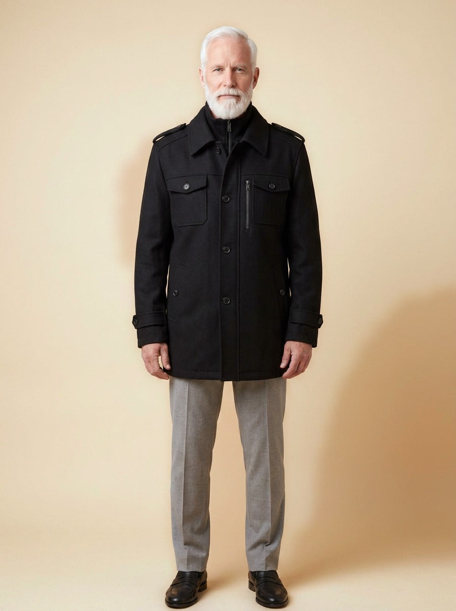 Emory winter coat in Black, studio, Gentlemens Manor