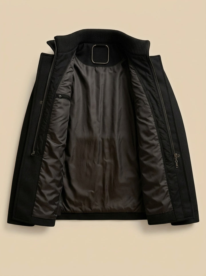Emory winter coat in Black, inside view, Gentlemens Manor