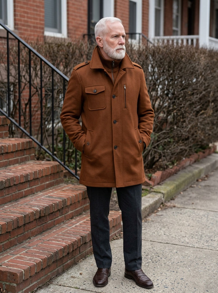 Emory winter coat in Brown, lifestyle, Gentlemens Manor