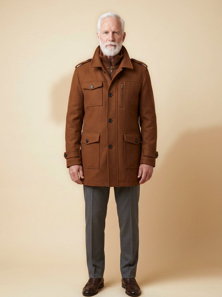 Emory winter coat in Brown, studio, Gentlemens Manor