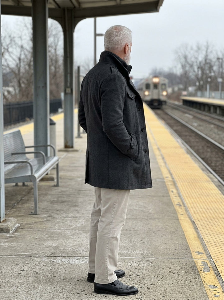 Emory winter coat in Grey, lifestyle, Gentlemens Manor