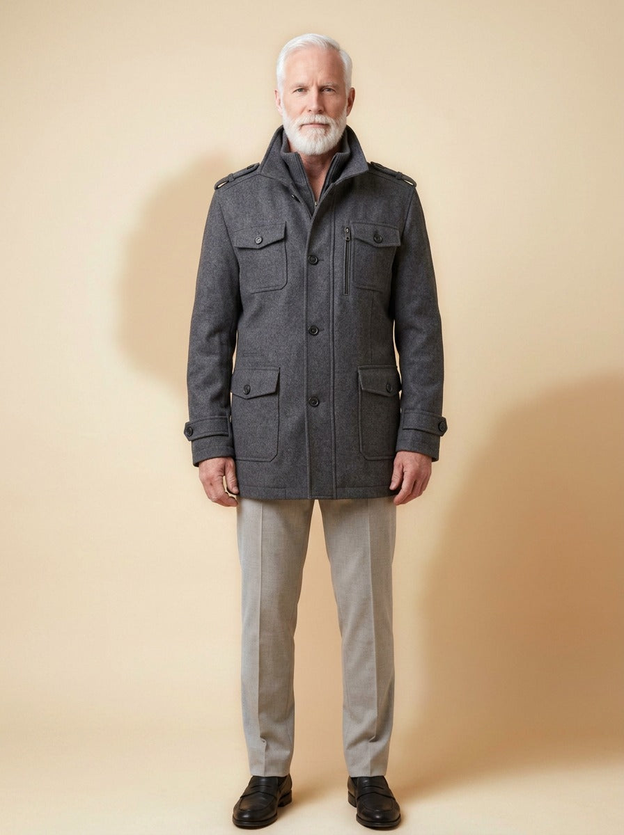 Emory winter coat in Grey, studio, Gentlemens Manor
