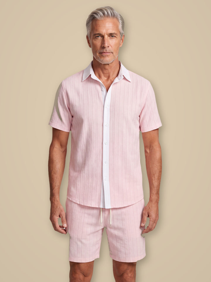 Ethan casual shirt in White, worn by a model on a warm taupe studio background - Gentlemens Manor