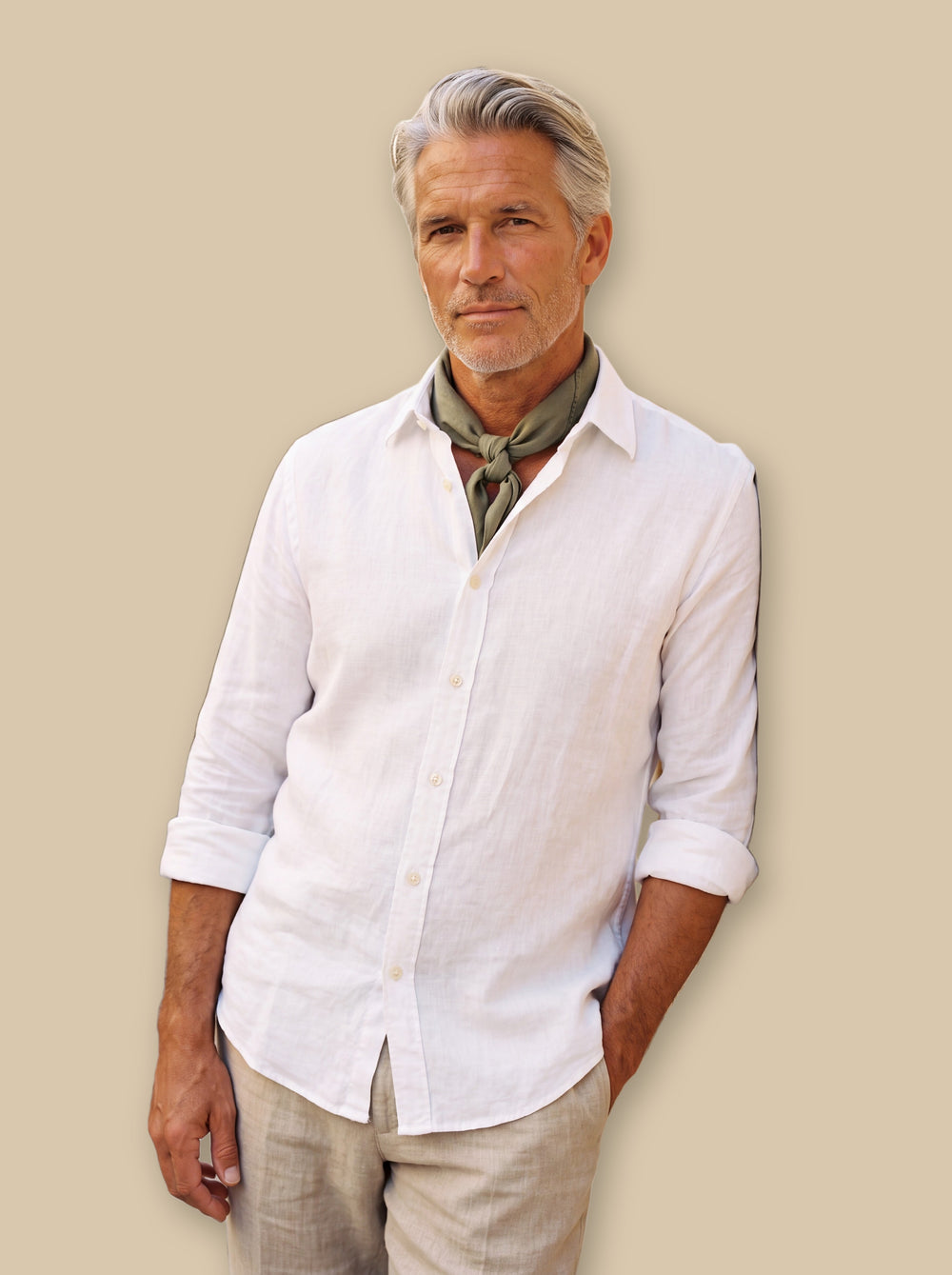 Everett linen shirt in White, studio - Gentlemens Manor