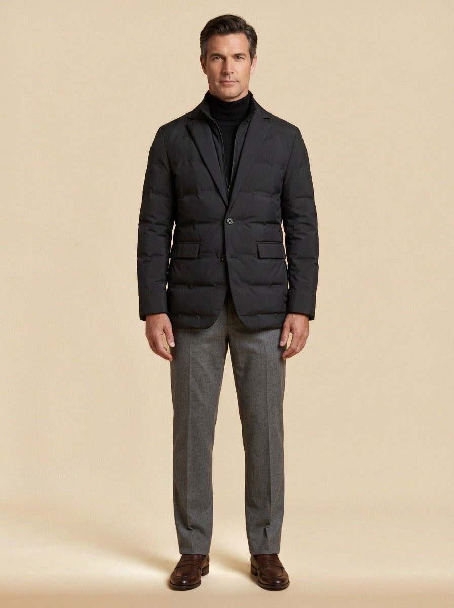 Everton quilted blazer jacket in Black, studio, Gentlemens Manor