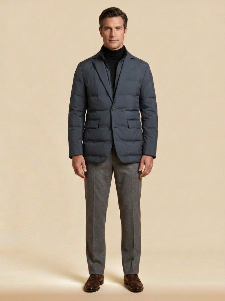 Everton quilted blazer jacket in Charcoal, studio, Gentlemens Manor