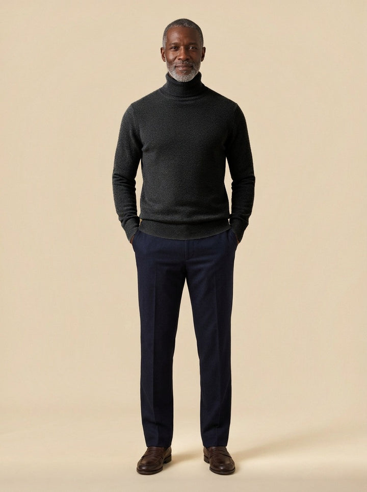 Fairbanks fine knit turtleneck sweater in Black, studio, Gentlemens Manor