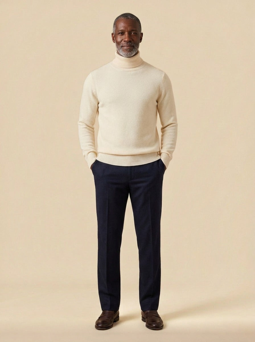 Fairbanks fine knit turtleneck sweater in Cream, studio, Gentlemens Manor