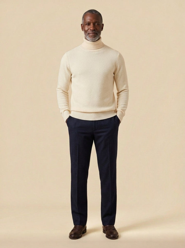 Fairbanks fine knit turtleneck sweater in Cream, studio, Gentlemens Manor