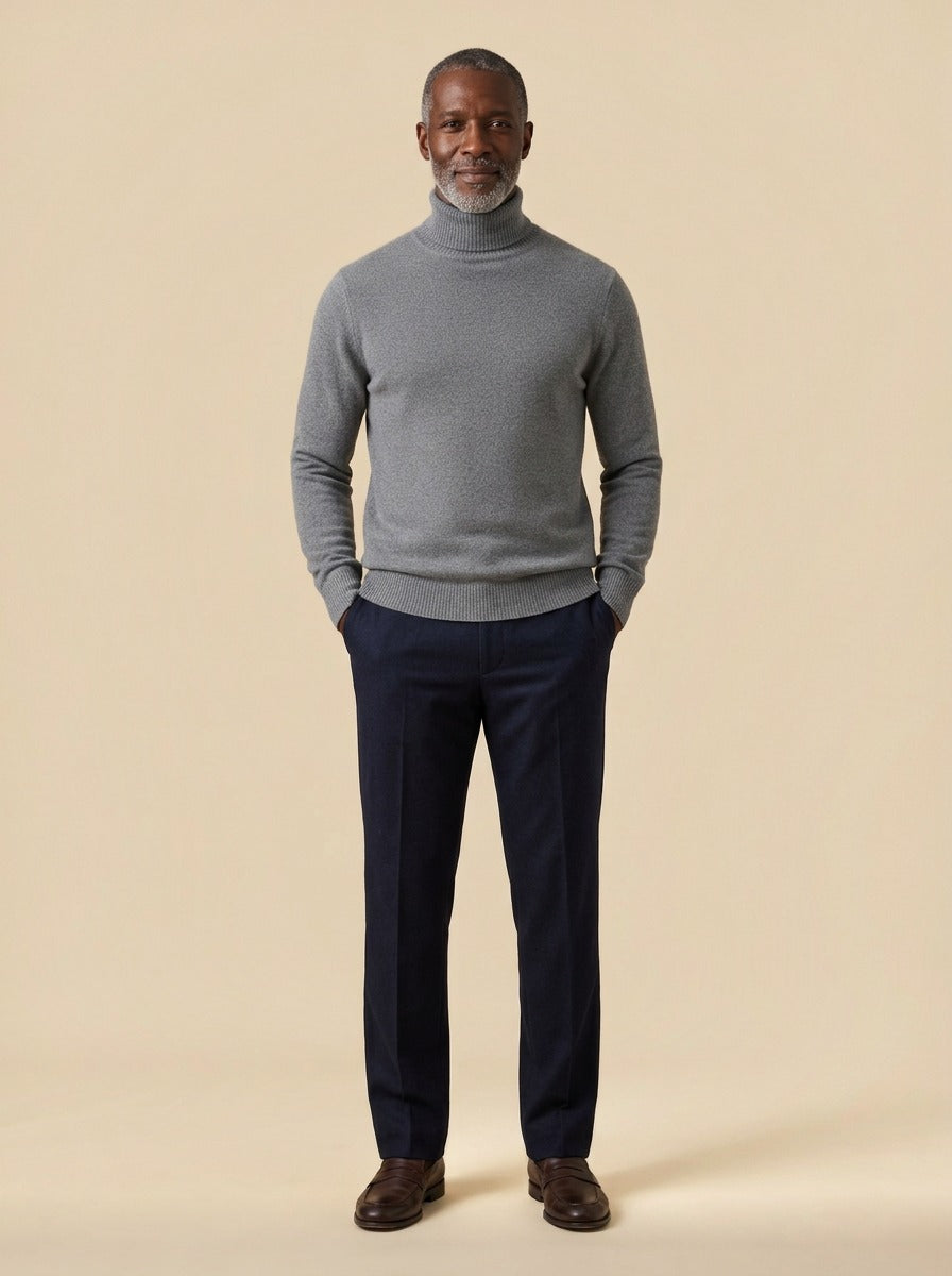 Fairbanks fine knit turtleneck sweater in Grey, studio, Gentlemens Manor