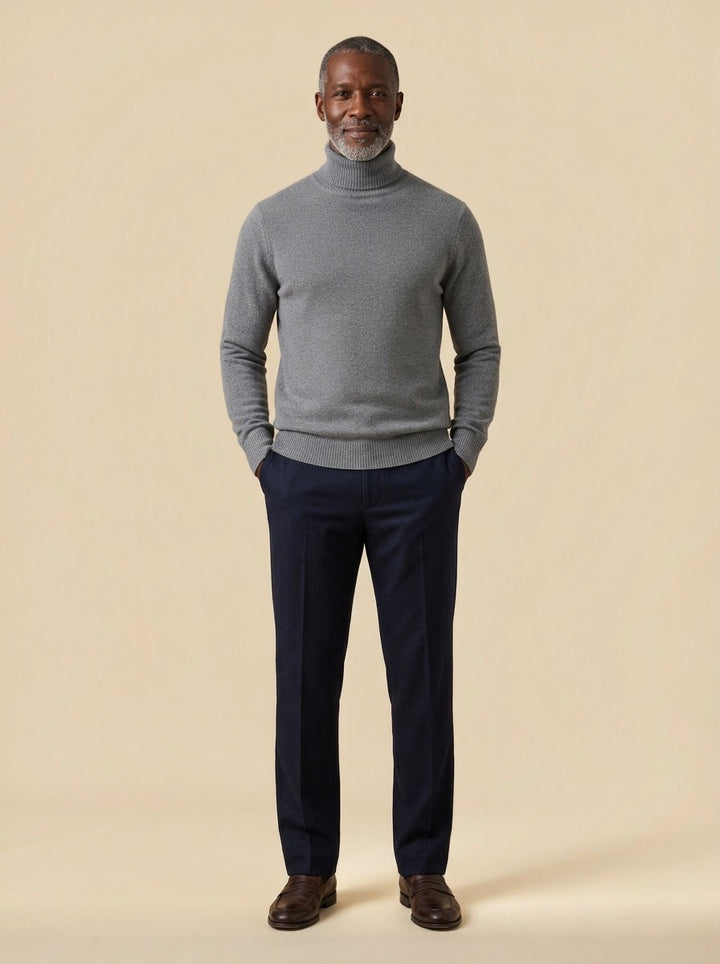 Fairbanks fine knit turtleneck sweater in Grey, studio, Gentlemens Manor