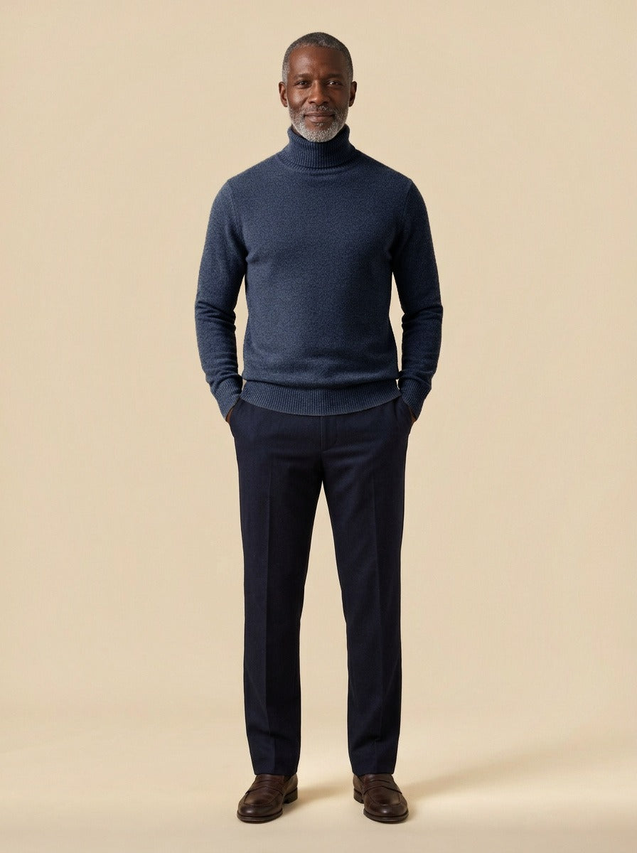 Fairbanks fine knit turtleneck sweater in Navy, studio, Gentlemens Manor