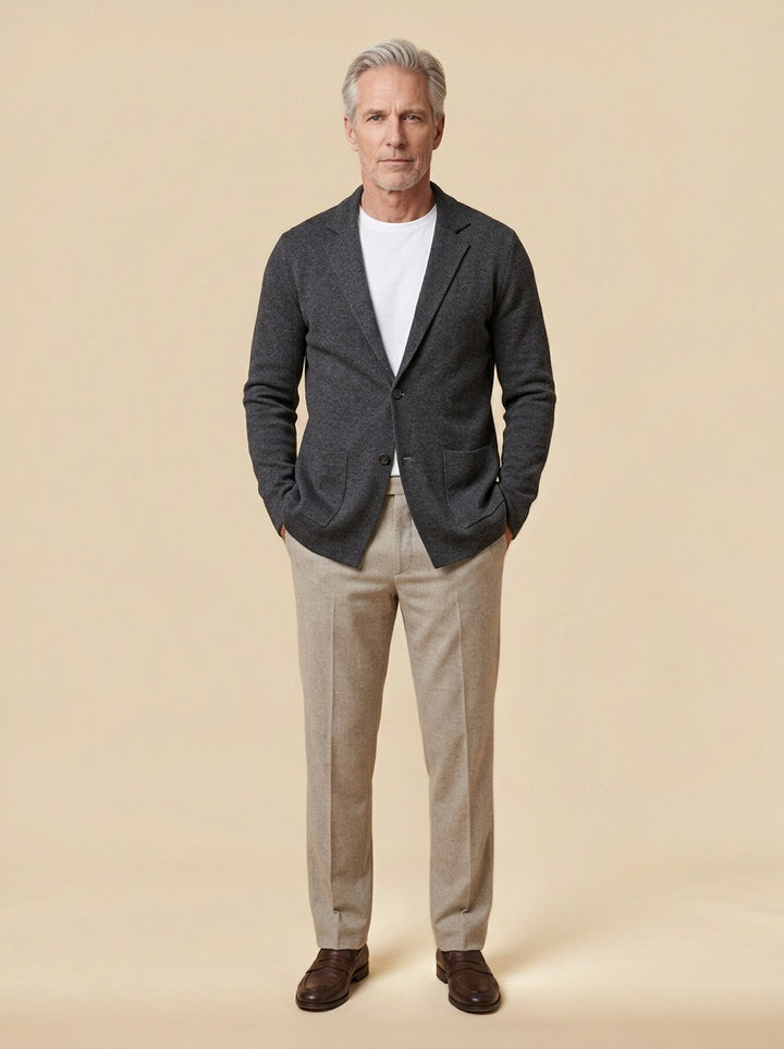 Fairfax knit blazer in Charcoal, studio, Gentlemens Manor