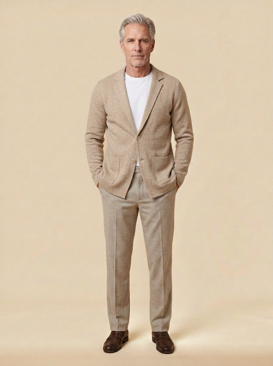 Fairfax knit blazer in Sand, studio, Gentlemens Manor