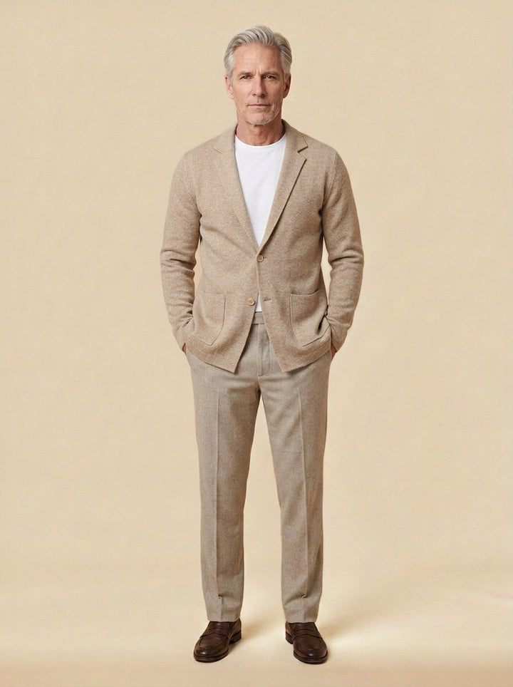 Fairfax knit blazer in Sand, studio, Gentlemens Manor
