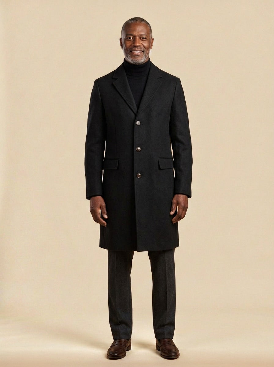 Farnham overcoat in Black, studio, Gentlemens Manor
