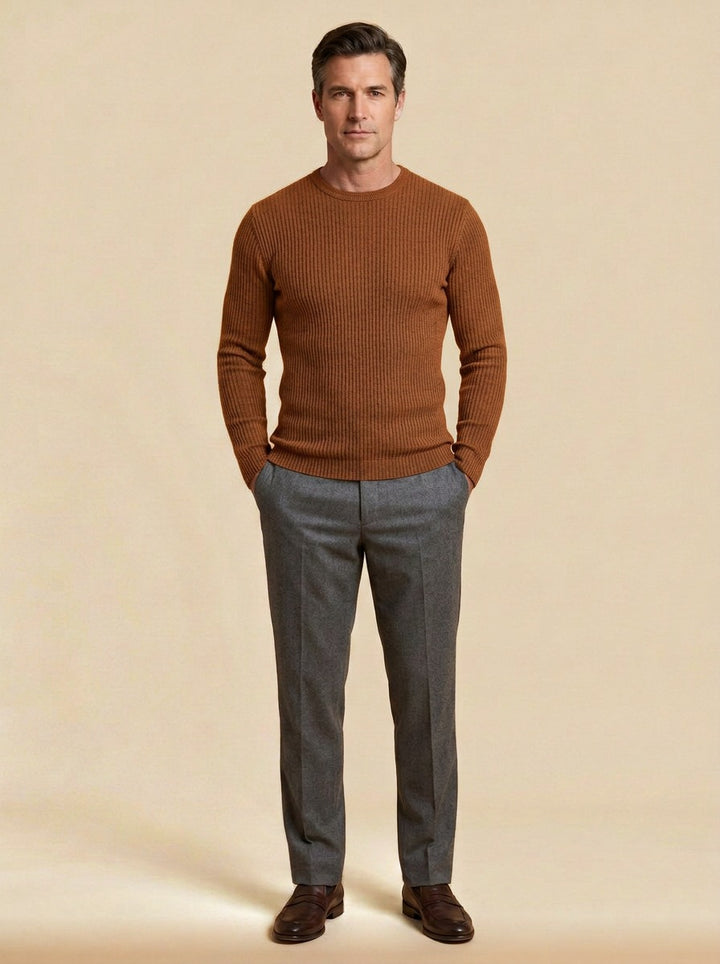 Farrow crew neck sweater in Brown, studio, Gentlemens Manor