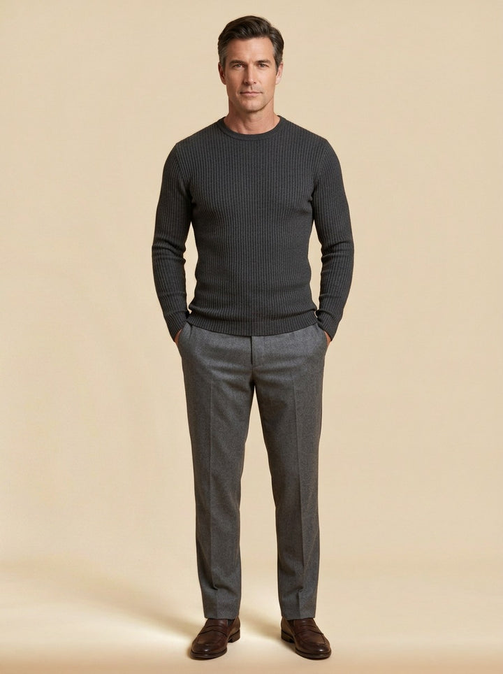 Farrow crew neck sweater in Charcoal, studio, Gentlemens Manor