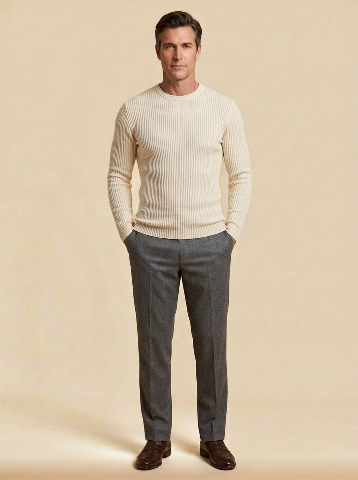 Farrow crew neck sweater in Cream, studio, Gentlemens Manor