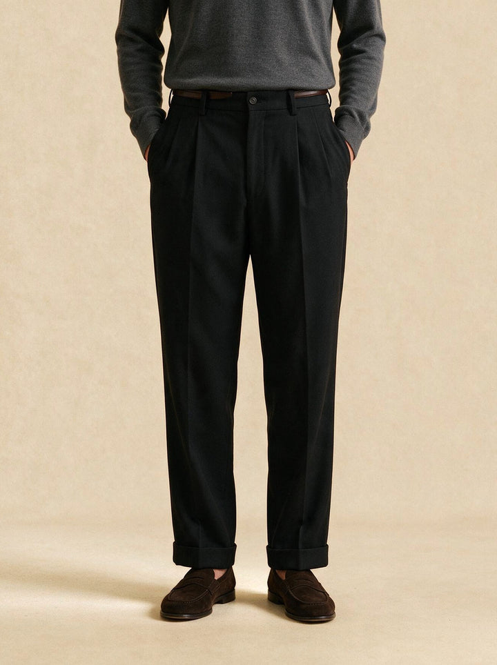 Fenwick pleated pants in Black, studio, Gentlemens Manor
