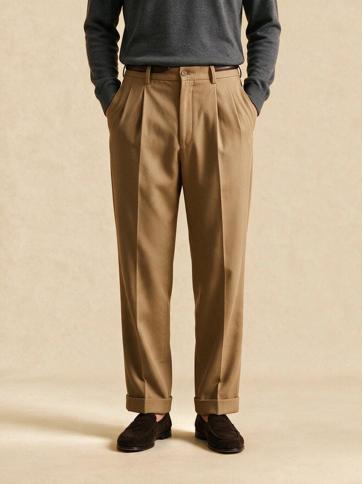 Fenwick pleated pants in Sand, studio, Gentlemens Manor