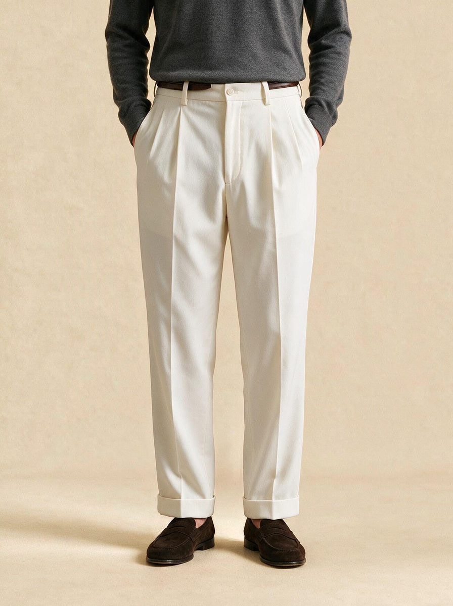 Fenwick pleated pants in White, studio, Gentlemens Manor