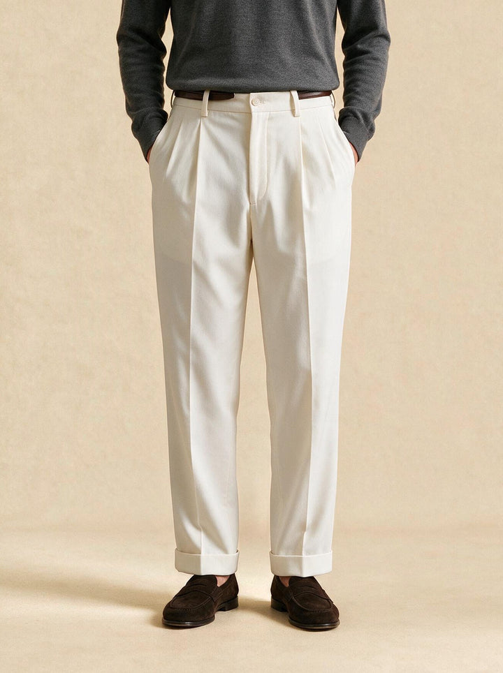 Fenwick pleated pants in White, studio, Gentlemens Manor